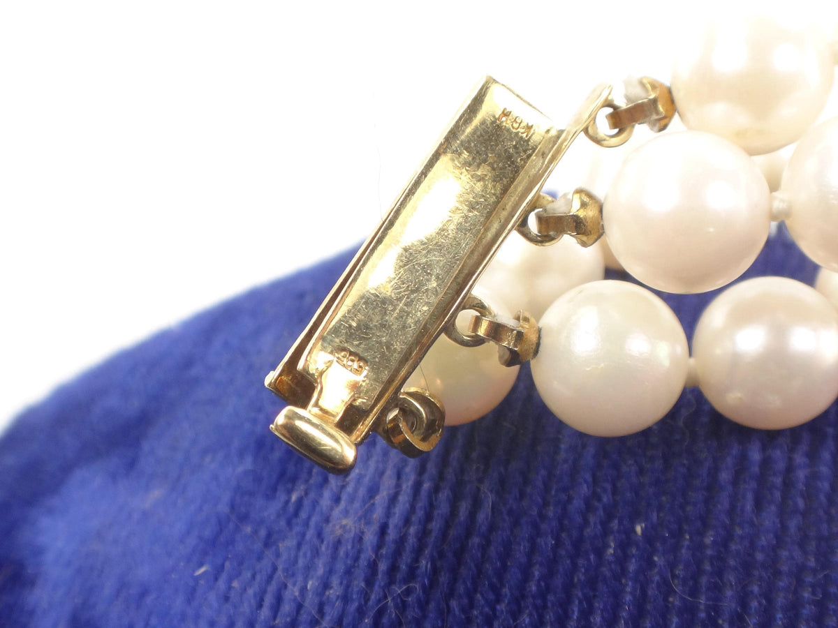 Vintage 14k Gold Pearl and Diamond Bracelet: Multi-Strand, Mid-Century Bridal Jewelry, 6 7/8"-BelmarJewelers