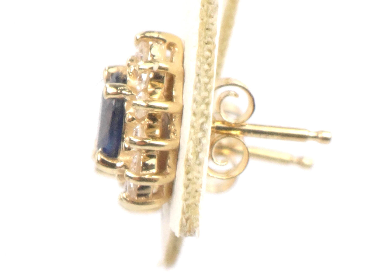 Vintage 14k Yellow Gold Natural Blue Sapphire and Diamond Halo Stud Earrings-BelmarJewelers