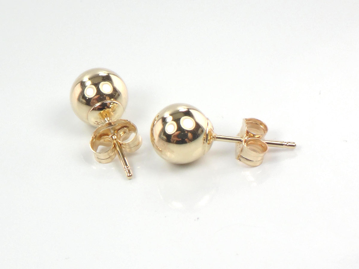 Vintage 14k Yellow Gold Ball Stud Earrings: 6 MM-BelmarJewelers