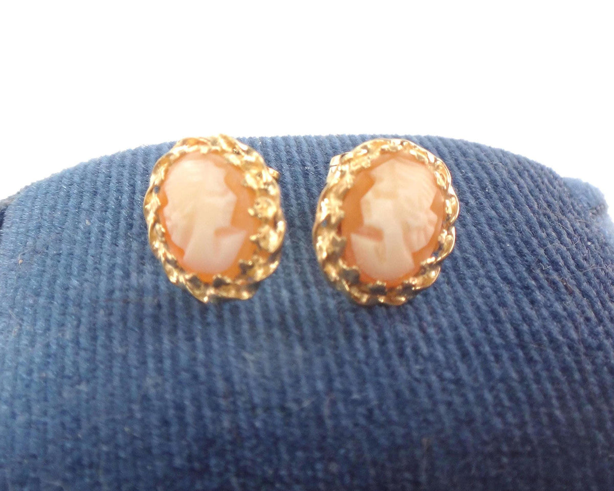 Vintage Small 14k Yellow Gold Cameo Stud Earrings-BelmarJewelers