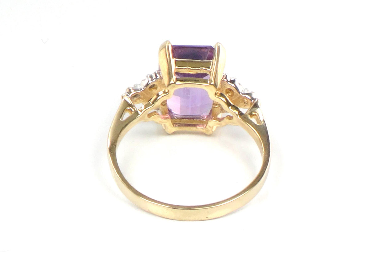 Vintage 14k Gold Rectangle Cut Amethyst and Diamond Ring, Size 7-BelmarJewelers