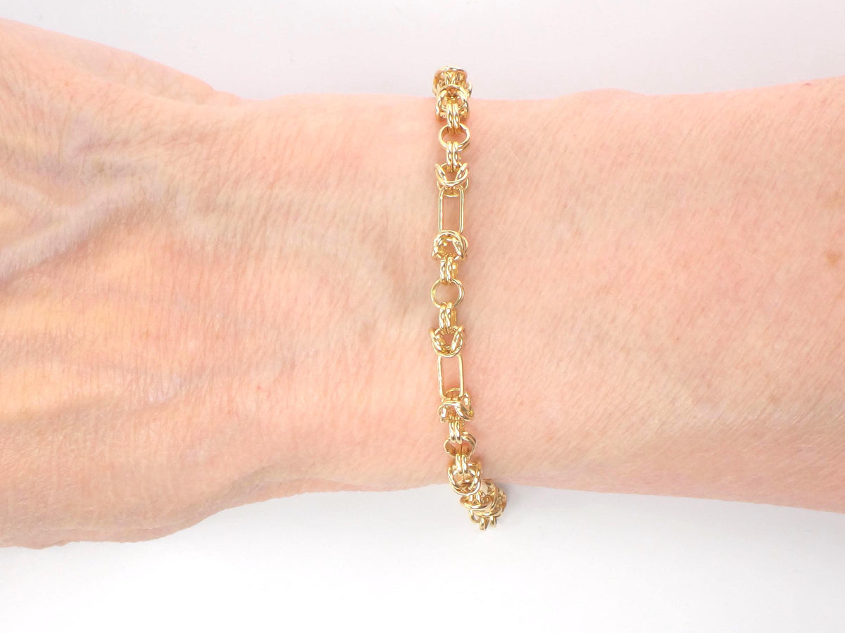 Vintage Solid 14k Yellow Gold Fancy Link Bracelet, 7"-BelmarJewelers
