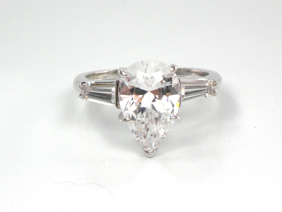 Vintage 14k White Gold Pear Cut White Spinel Engagement Ring - Size 6.25-BelmarJewelers