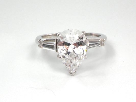 Vintage 14k White Gold Pear Cut White Spinel Engagement Ring - Size 6.25-BelmarJewelers