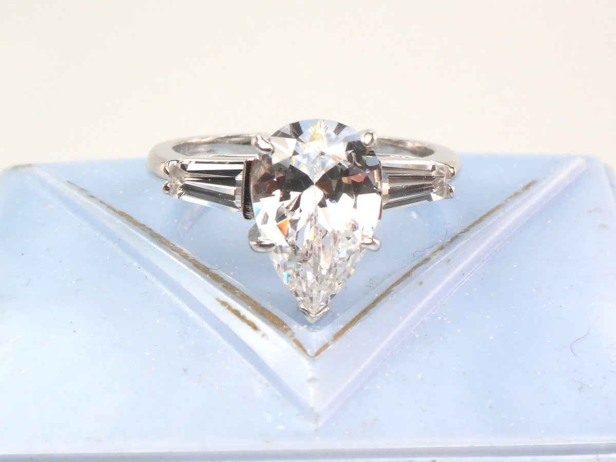 Vintage 14k White Gold Pear Cut White Spinel Engagement Ring - Size 6.25-BelmarJewelers