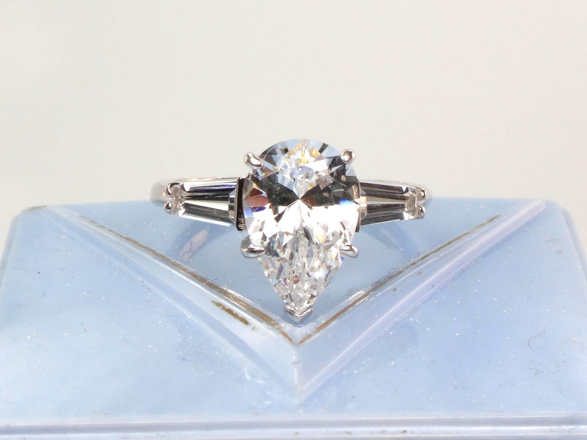 Vintage 14k White Gold Pear Cut White Spinel Engagement Ring - Size 6.25-BelmarJewelers