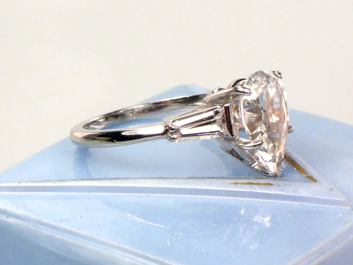 Vintage 14k White Gold Pear Cut White Spinel Engagement Ring - Size 6.25-BelmarJewelers