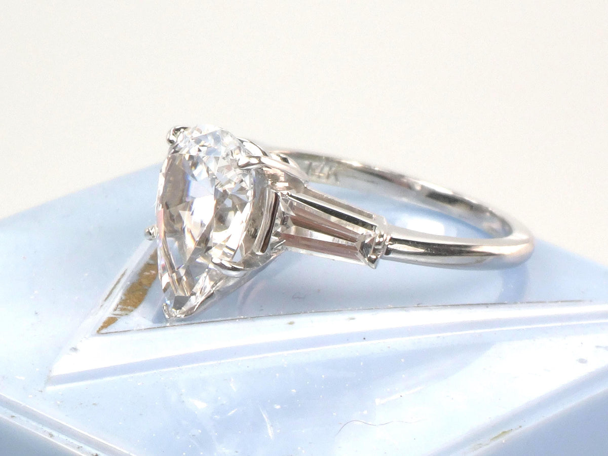 Vintage 14k White Gold Pear Cut White Spinel Engagement Ring - Size 6.25-BelmarJewelers