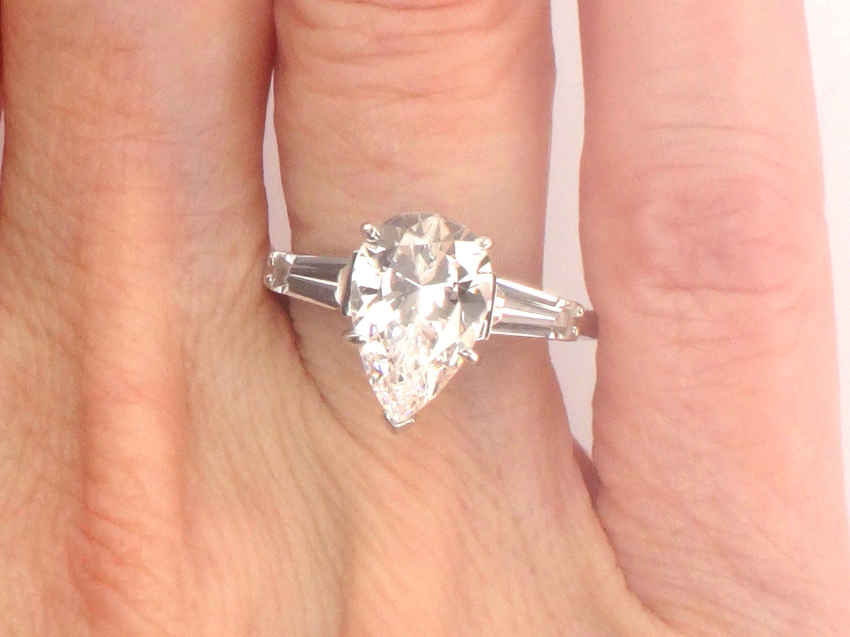 Vintage 14k White Gold Pear Cut White Spinel Engagement Ring - Size 6.25-BelmarJewelers