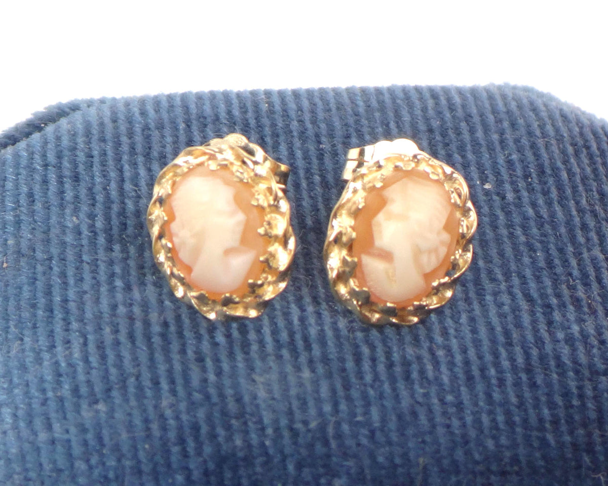 Vintage Small 14k Yellow Gold Cameo Stud Earrings-BelmarJewelers