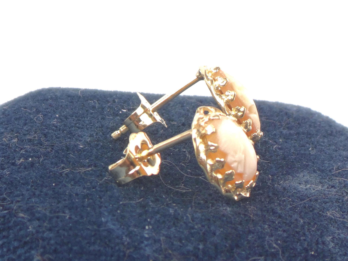 Vintage Small 14k Yellow Gold Cameo Stud Earrings-BelmarJewelers