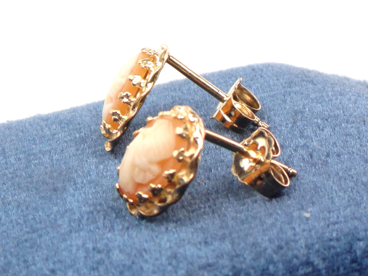 Vintage Small 14k Yellow Gold Cameo Stud Earrings-BelmarJewelers
