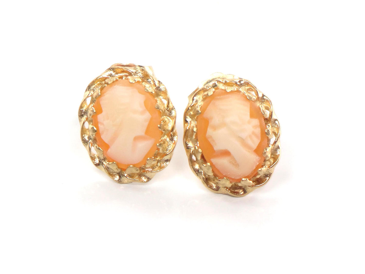 Vintage Small 14k Yellow Gold Cameo Stud Earrings-BelmarJewelers
