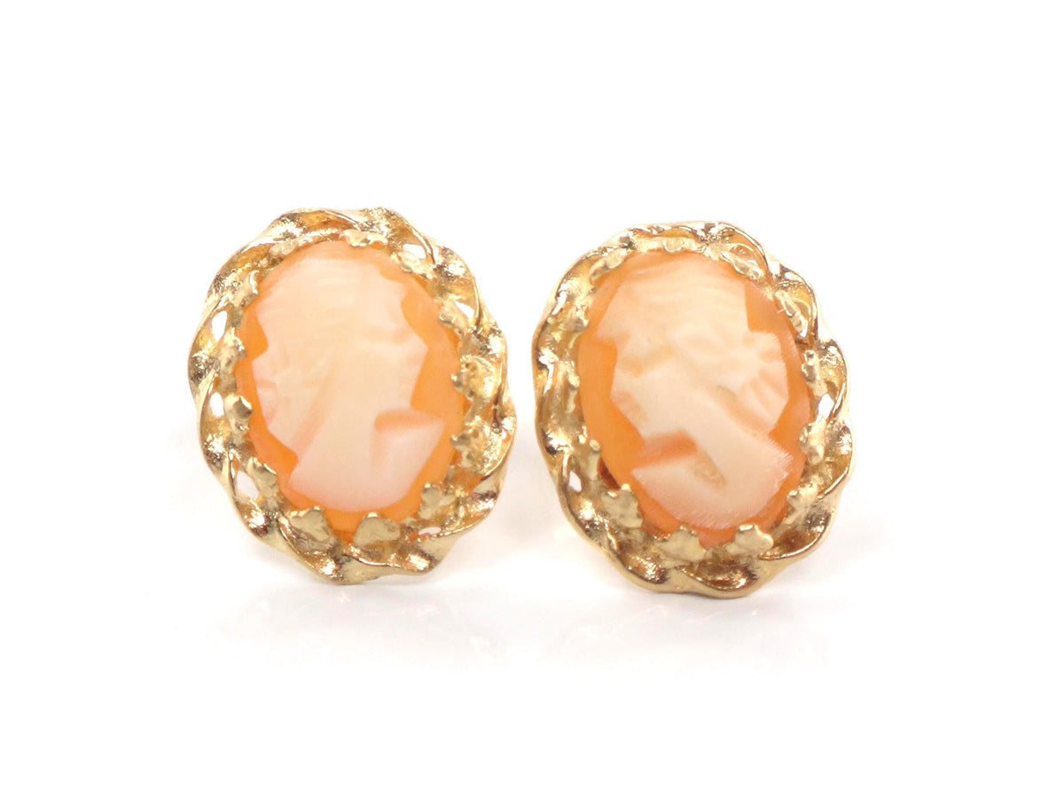Vintage Small 14k Yellow Gold Cameo Stud Earrings-BelmarJewelers