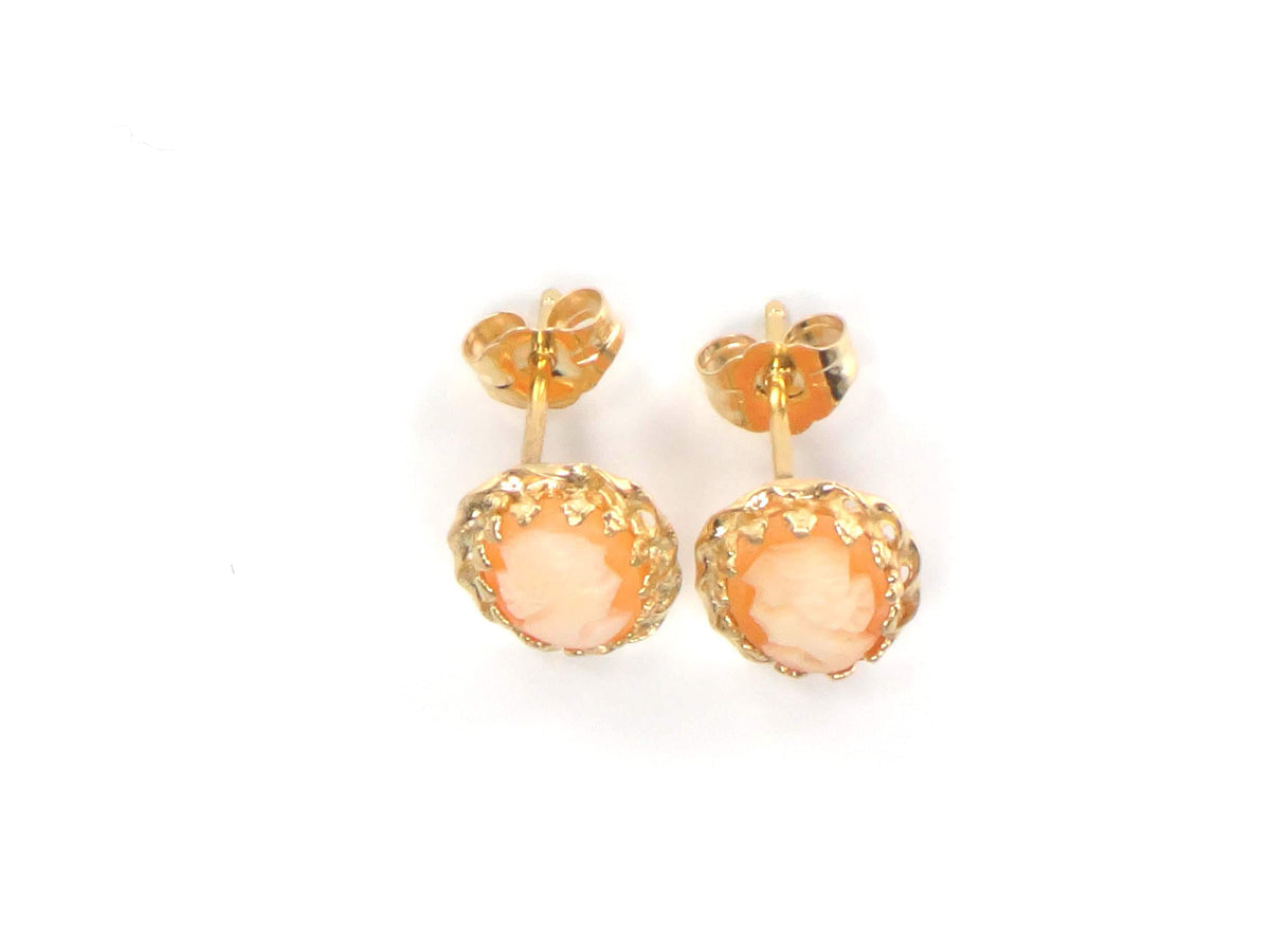 Vintage Small 14k Yellow Gold Cameo Stud Earrings-BelmarJewelers