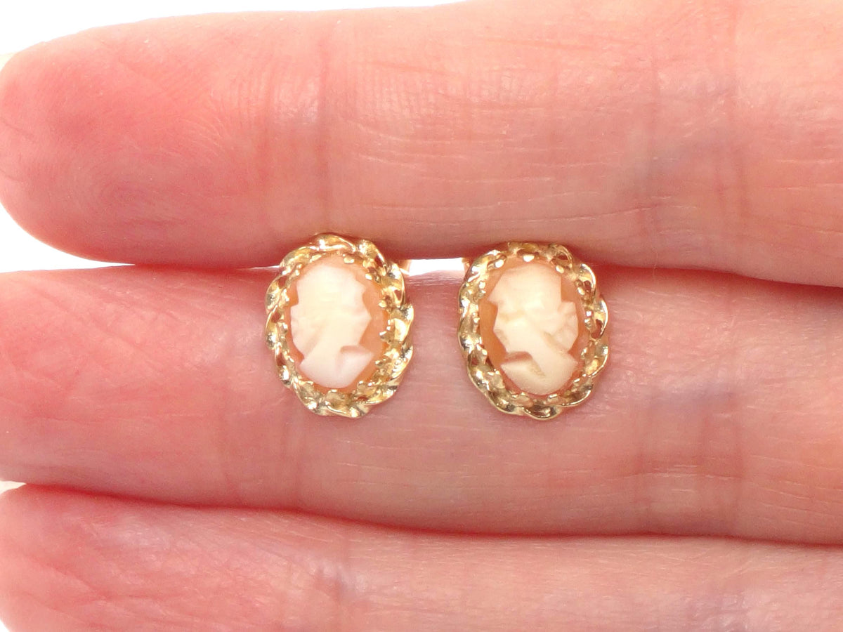 Vintage Small 14k Yellow Gold Cameo Stud Earrings-BelmarJewelers