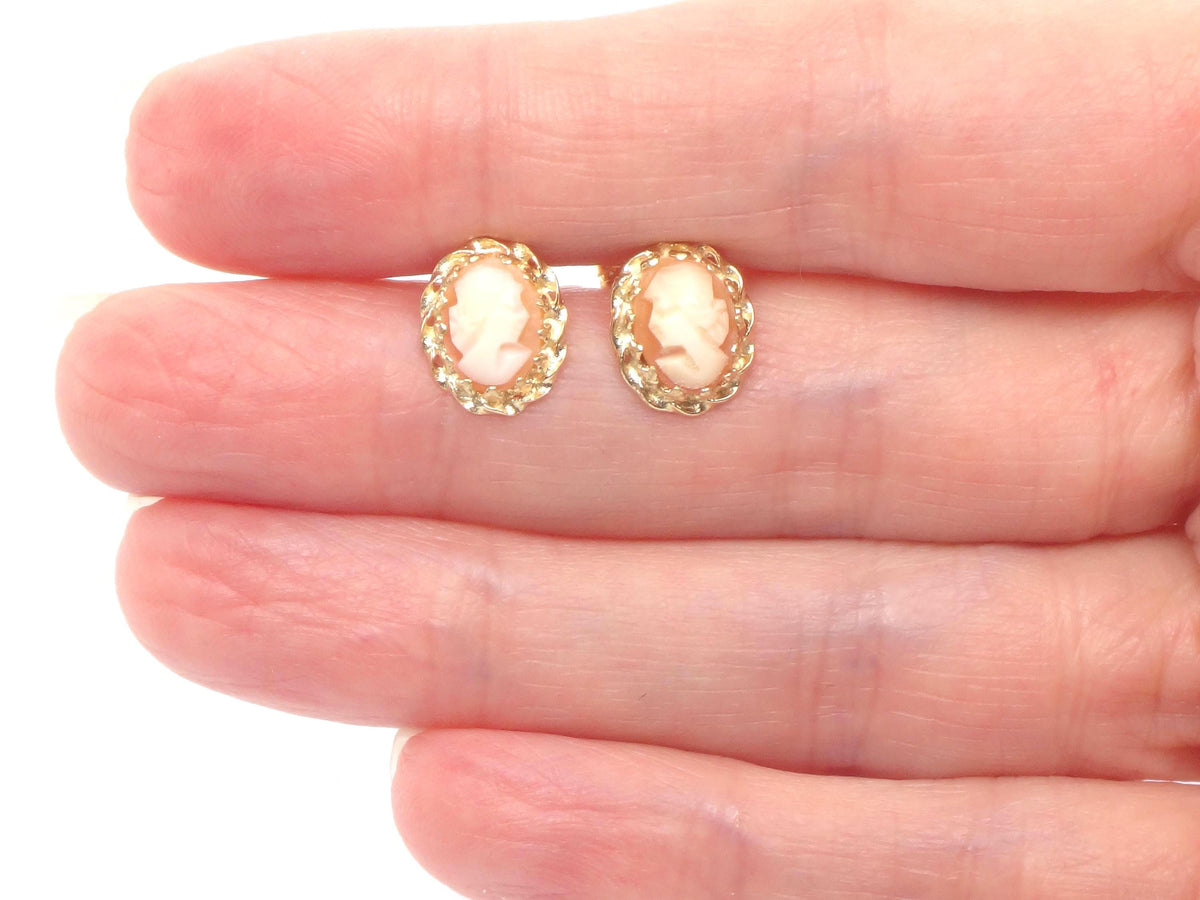 Vintage Small 14k Yellow Gold Cameo Stud Earrings-BelmarJewelers