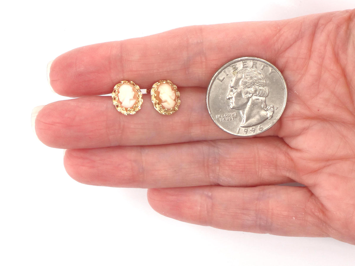 Vintage Small 14k Yellow Gold Cameo Stud Earrings-BelmarJewelers