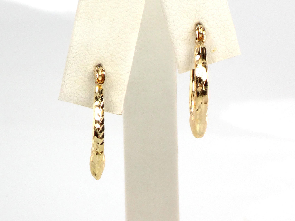 Vintage Small 14k Yellow Gold Diamond Cut Heart Hoop Earrings-BelmarJewelers