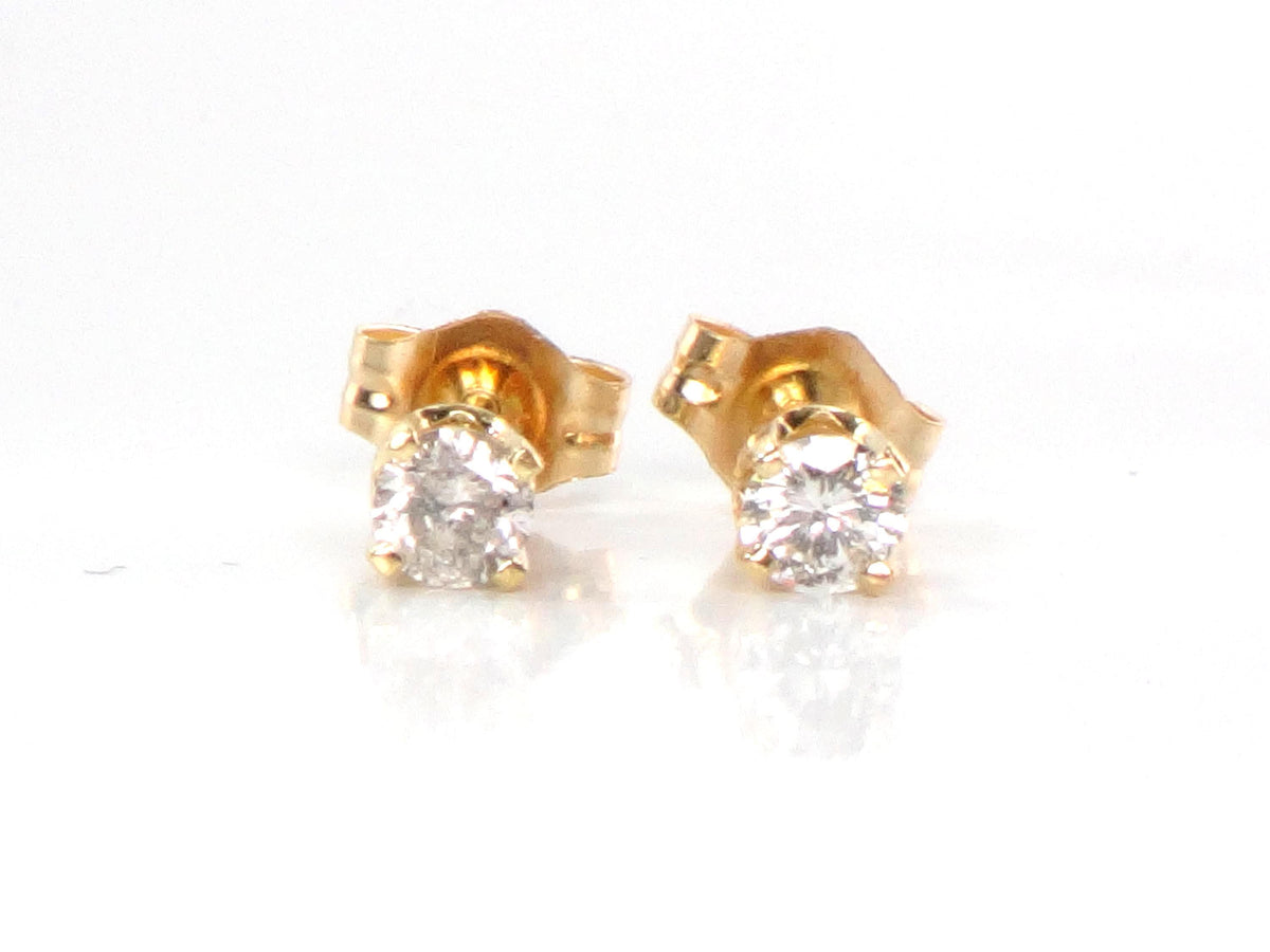 Vintage 14k Yellow Gold Small Natural Round Diamond Stud Earrings ~.25TDW-BelmarJewelers