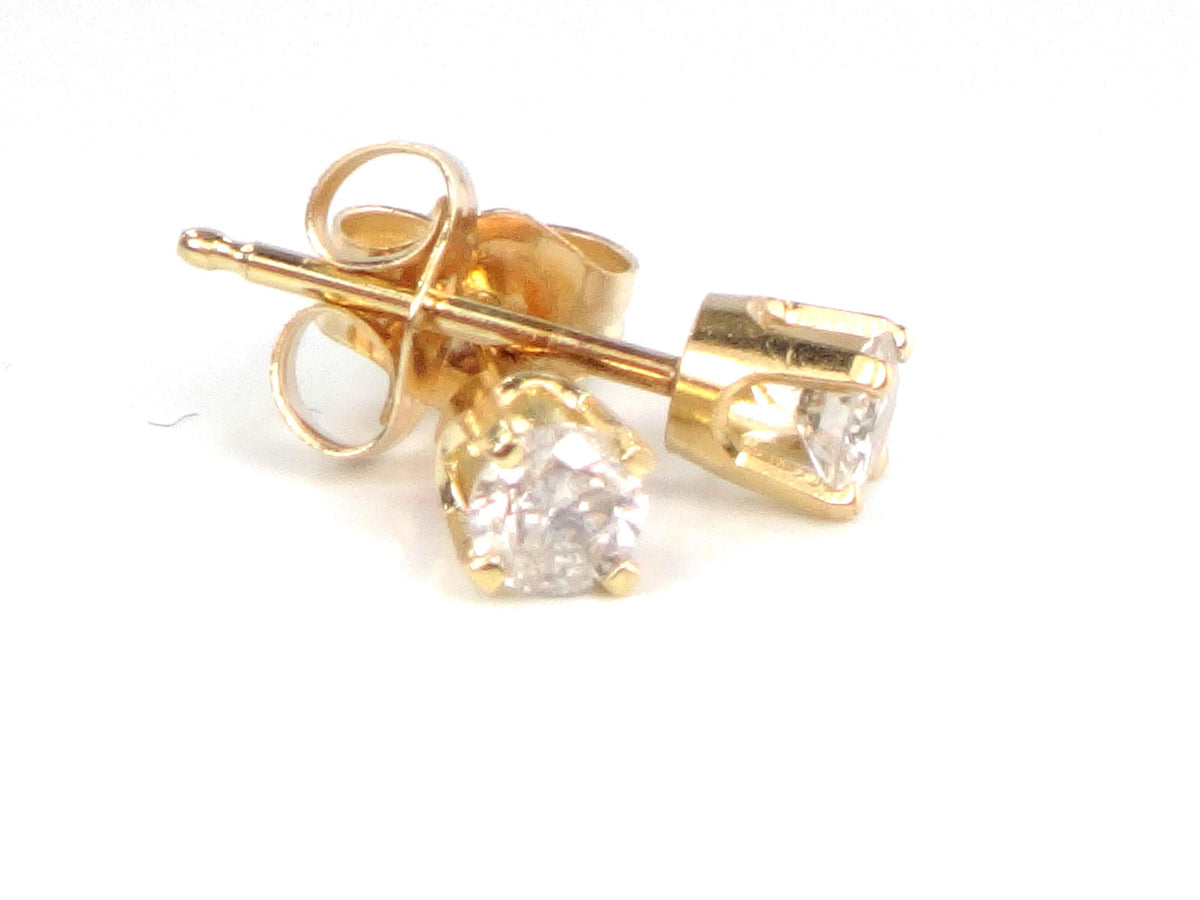 Vintage 14k Yellow Gold Small Natural Round Diamond Stud Earrings ~.25TDW-BelmarJewelers