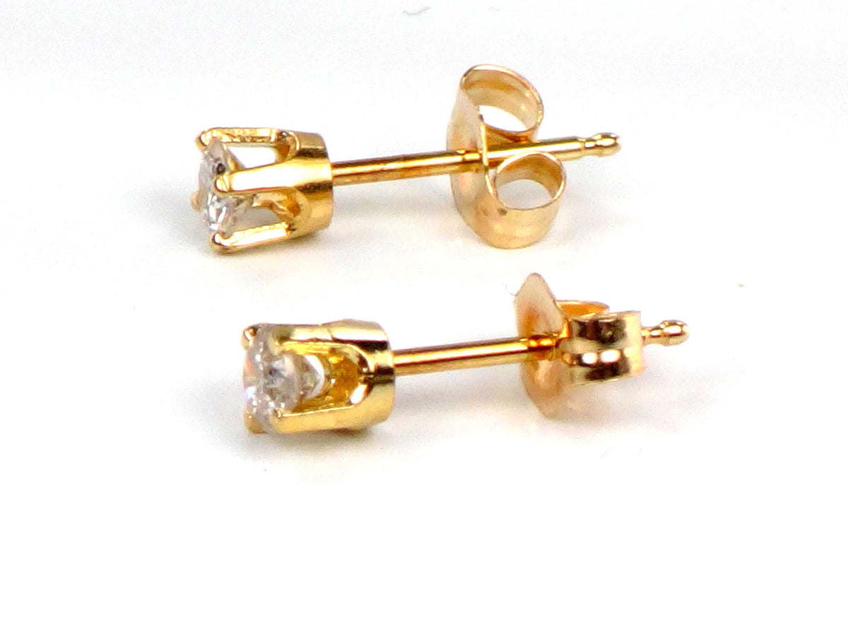 Vintage 14k Yellow Gold Small Natural Round Diamond Stud Earrings ~.25TDW-BelmarJewelers