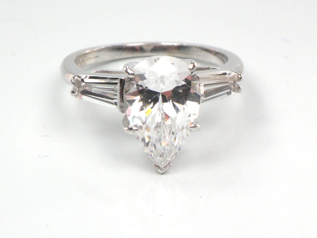 Vintage 14k White Gold Pear Cut White Spinel Engagement Ring - Size 6.25-BelmarJewelers