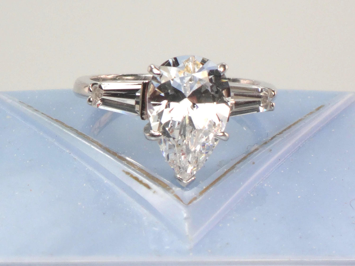 Vintage 14k White Gold Pear Cut White Spinel Engagement Ring - Size 6.25-BelmarJewelers