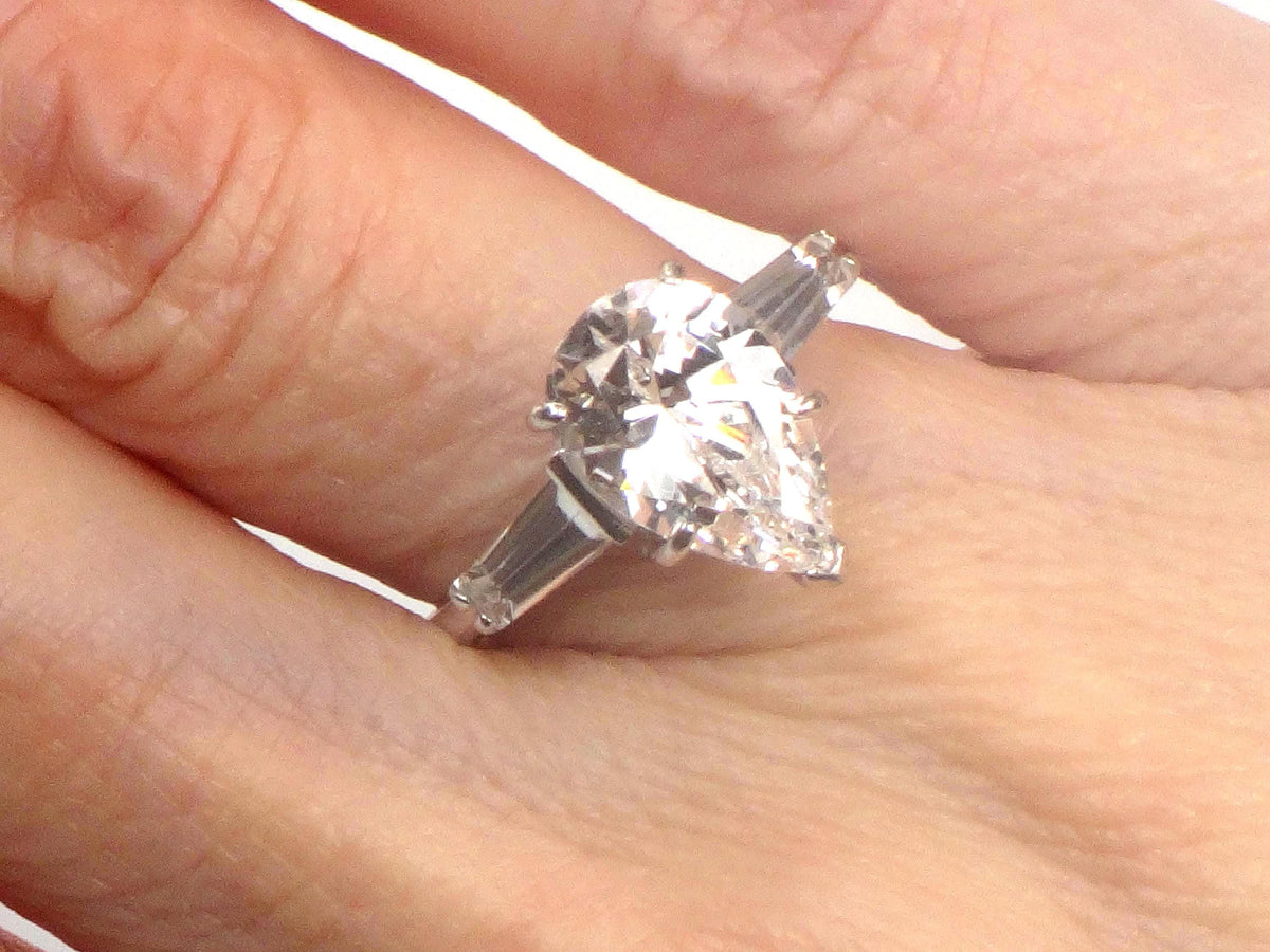 Vintage 14k White Gold Pear Cut White Spinel Engagement Ring - Size 6.25-BelmarJewelers