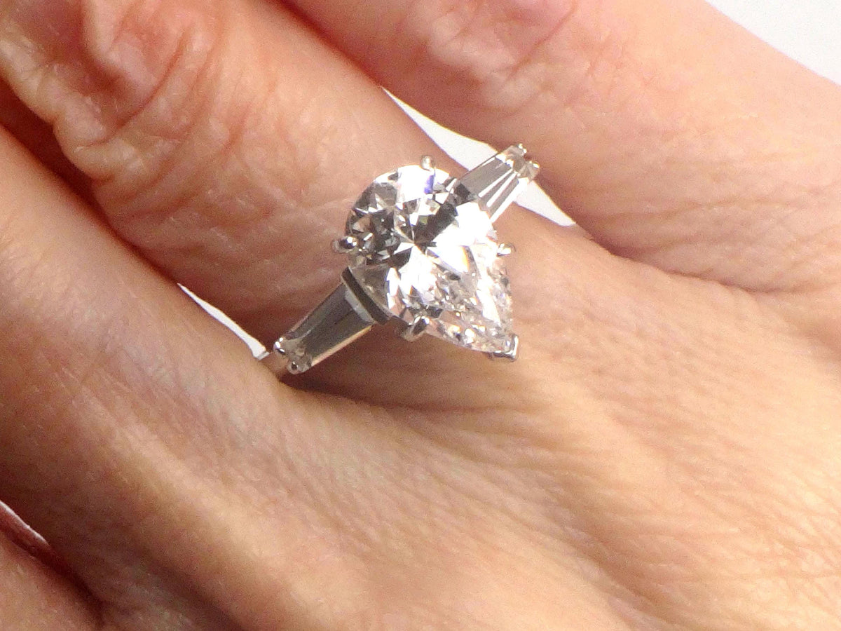 Vintage 14k White Gold Pear Cut White Spinel Engagement Ring - Size 6.25-BelmarJewelers