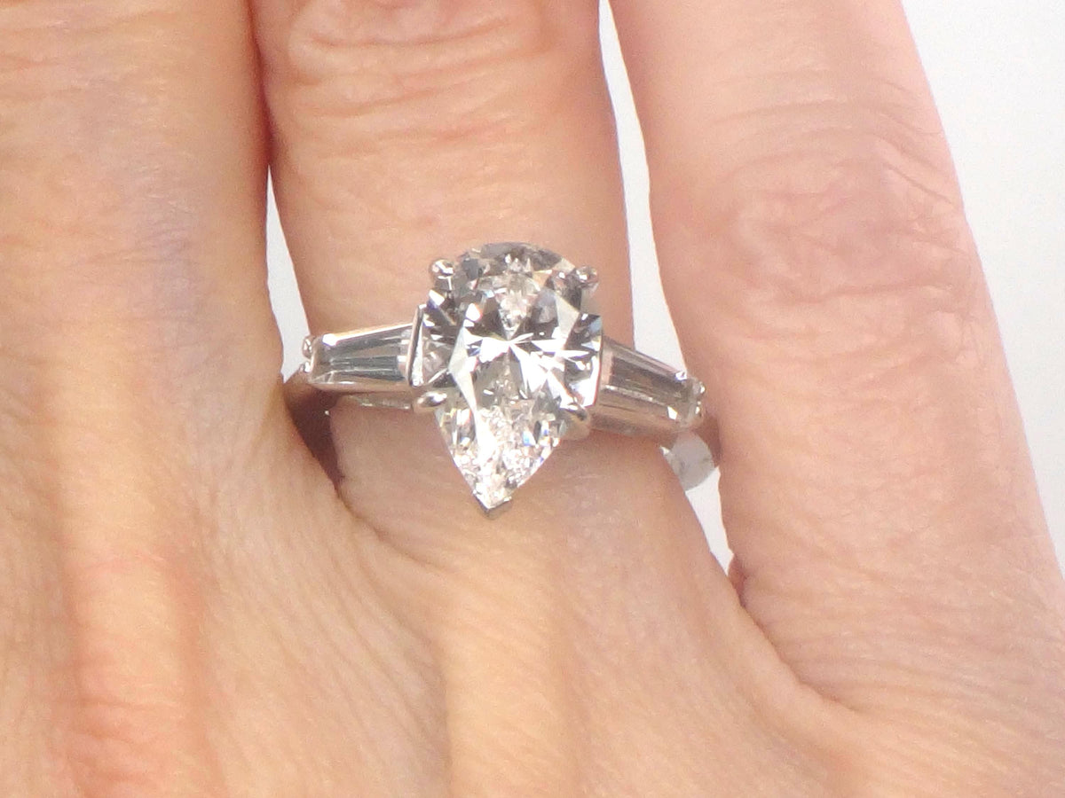 Vintage 14k White Gold Pear Cut White Spinel Engagement Ring - Size 6.25-BelmarJewelers