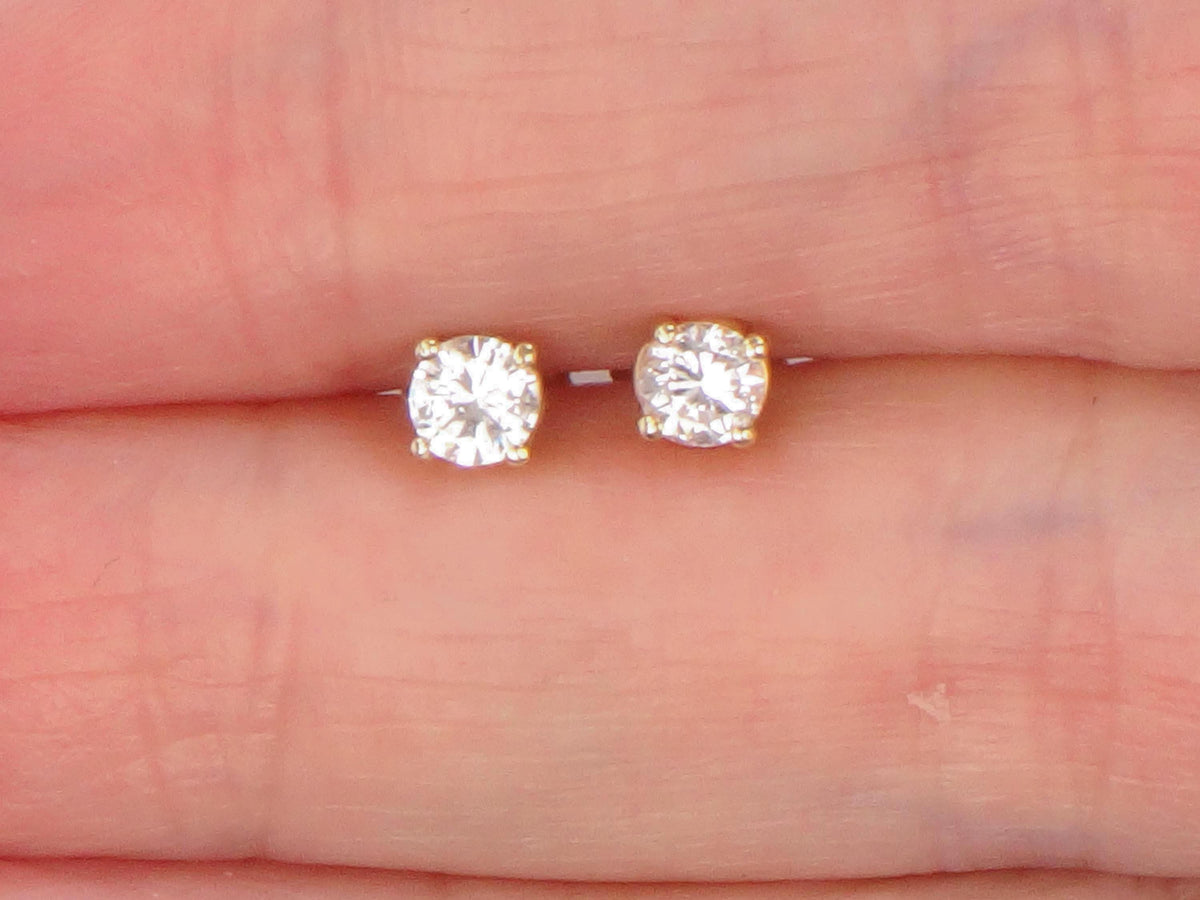 Vintage 14k Yellow Gold Natural Round Diamond Stud Earrings, Approx. .30 TDW-BelmarJewelers