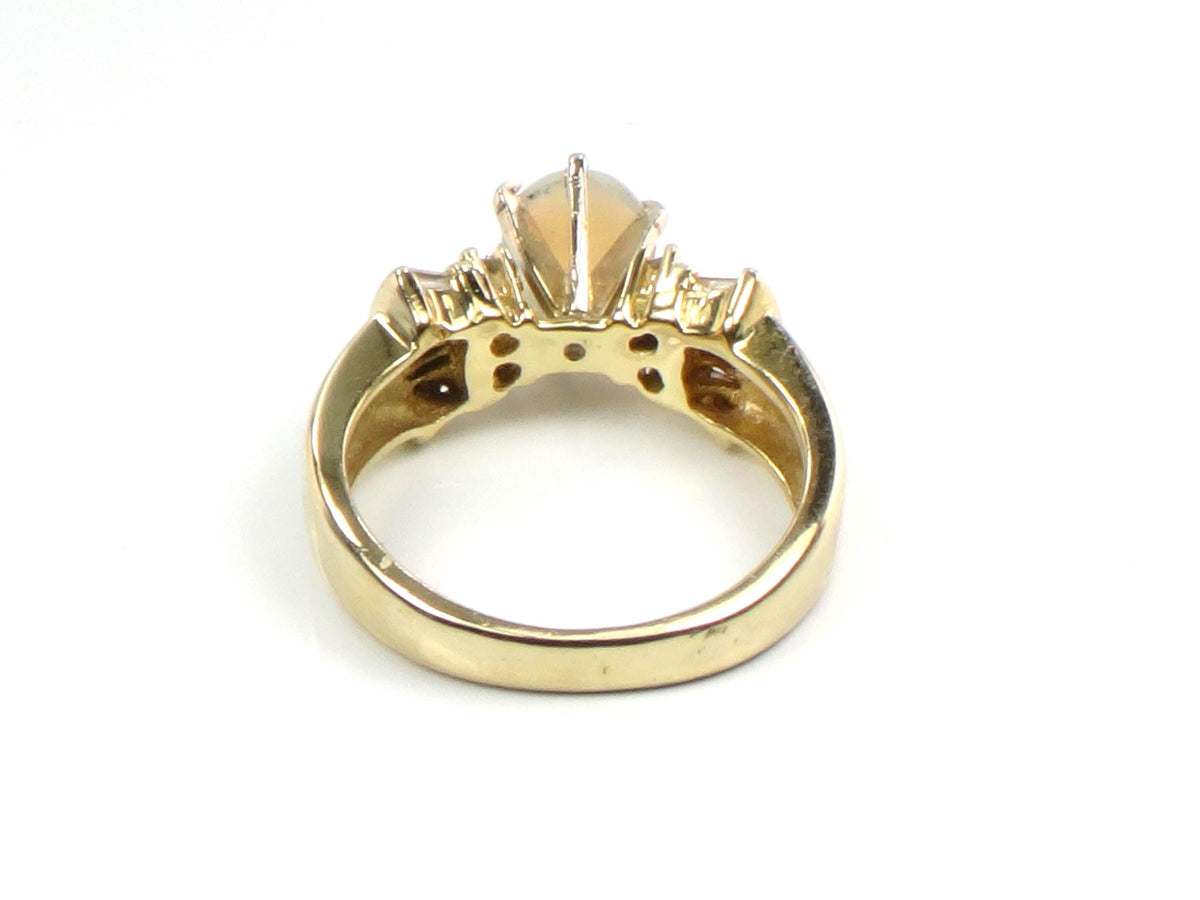 Vintage 14k Yellow Gold Opal and Diamond Engagement Ring, Circa 1980s, Size 6.25-BelmarJewelers
