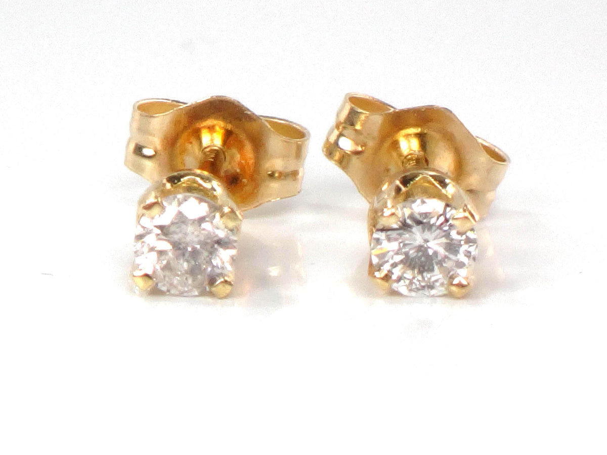 Vintage 14k Yellow Gold Small Natural Round Diamond Stud Earrings ~.25TDW-BelmarJewelers