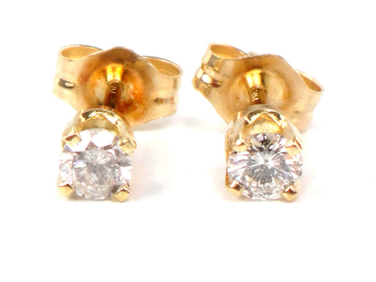 Vintage 14k Yellow Gold Small Natural Round Diamond Stud Earrings ~.25TDW-BelmarJewelers