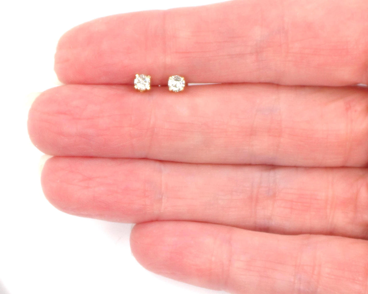Vintage 14k Yellow Gold Small Natural Round Diamond Stud Earrings ~.25TDW-BelmarJewelers