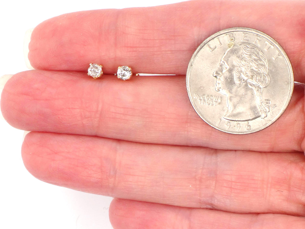 Vintage 14k Yellow Gold Small Natural Round Diamond Stud Earrings ~.25TDW-BelmarJewelers