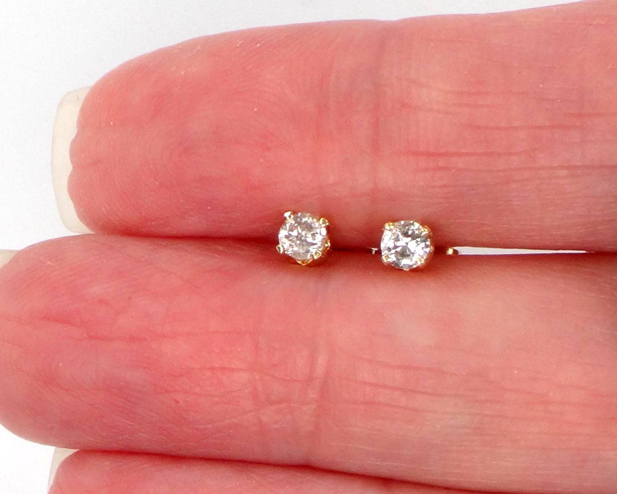 Vintage 14k Yellow Gold Small Natural Round Diamond Stud Earrings ~.25TDW-BelmarJewelers