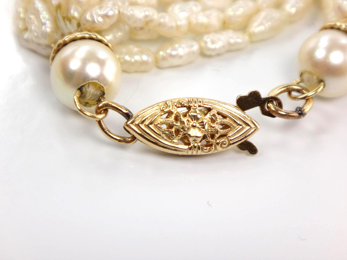 Vintage 14k Gold Ten Strand Freshwater Pearl Necklace 25", Bridal-BelmarJewelers