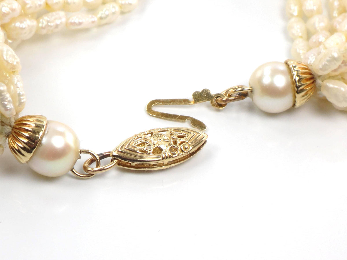 Vintage 14k Gold Ten Strand Freshwater Pearl Necklace 25", Bridal-BelmarJewelers