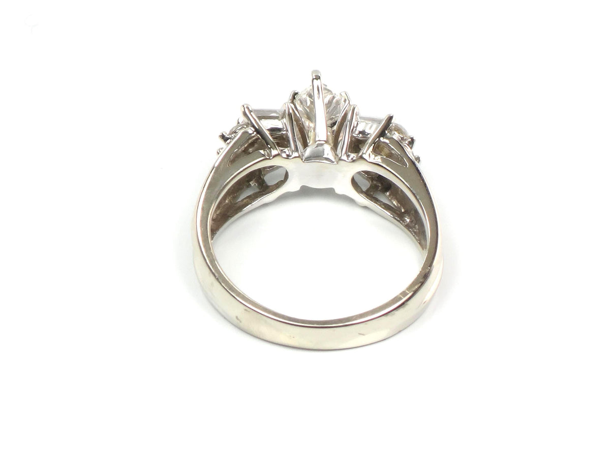 Vintage 14k White Gold Marquise Diamond Engagement Ring, Circa 1980s, 1 Carat TDW, Size 5.5-BelmarJewelers
