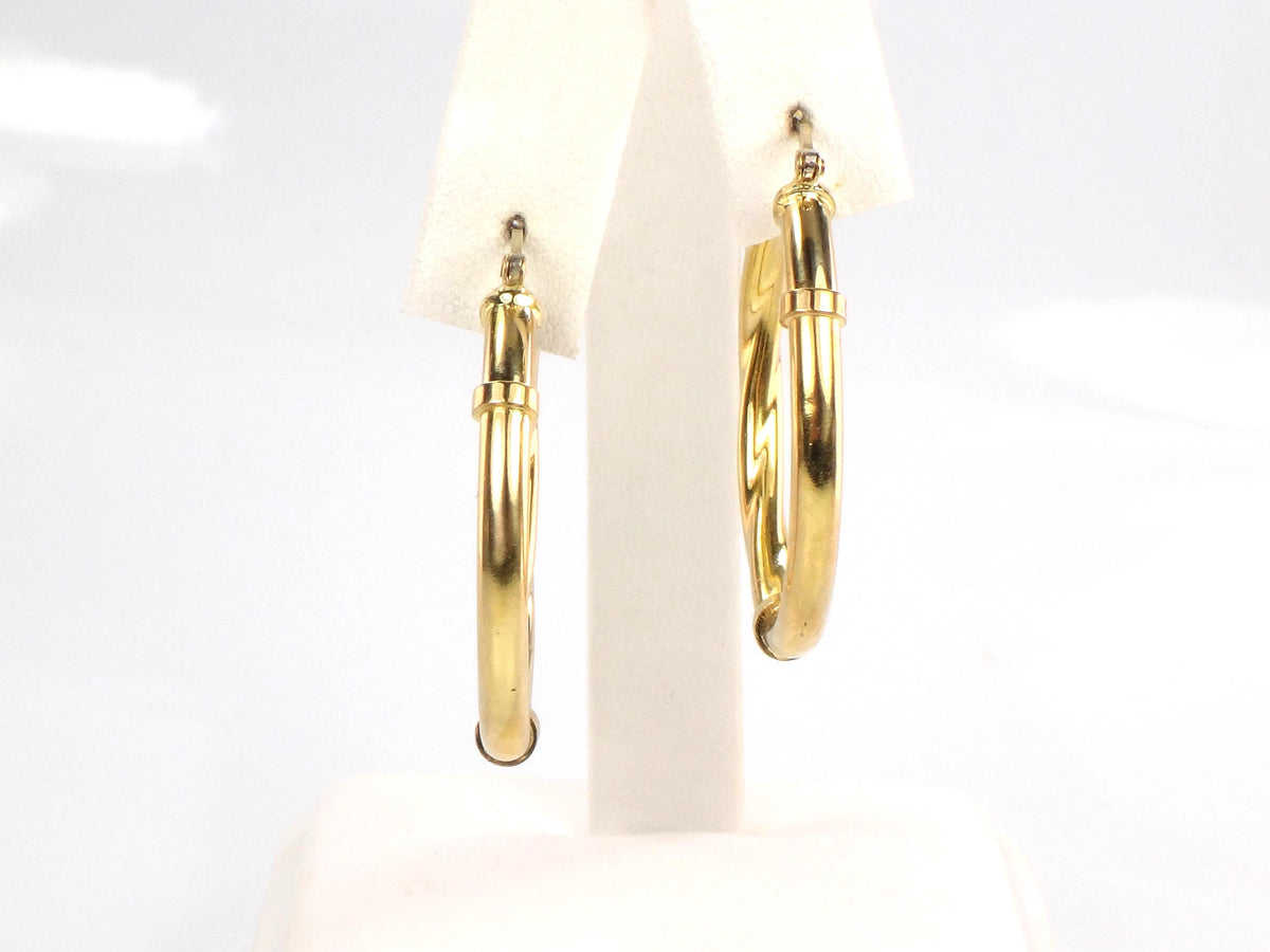 Vintage 18k Yellow Gold Polished and Twist Hoop Earrings: 1 3/16"-BelmarJewelers
