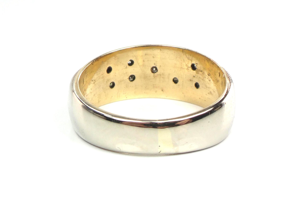 Vintage 14k Two Tone Gold Diamond Wedding Band, Size 7-BelmarJewelers
