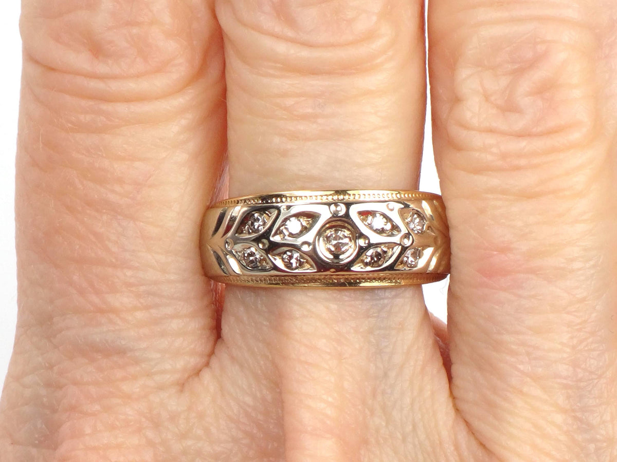 Vintage 14k Two Tone Gold Diamond Wedding Band, Size 7-BelmarJewelers