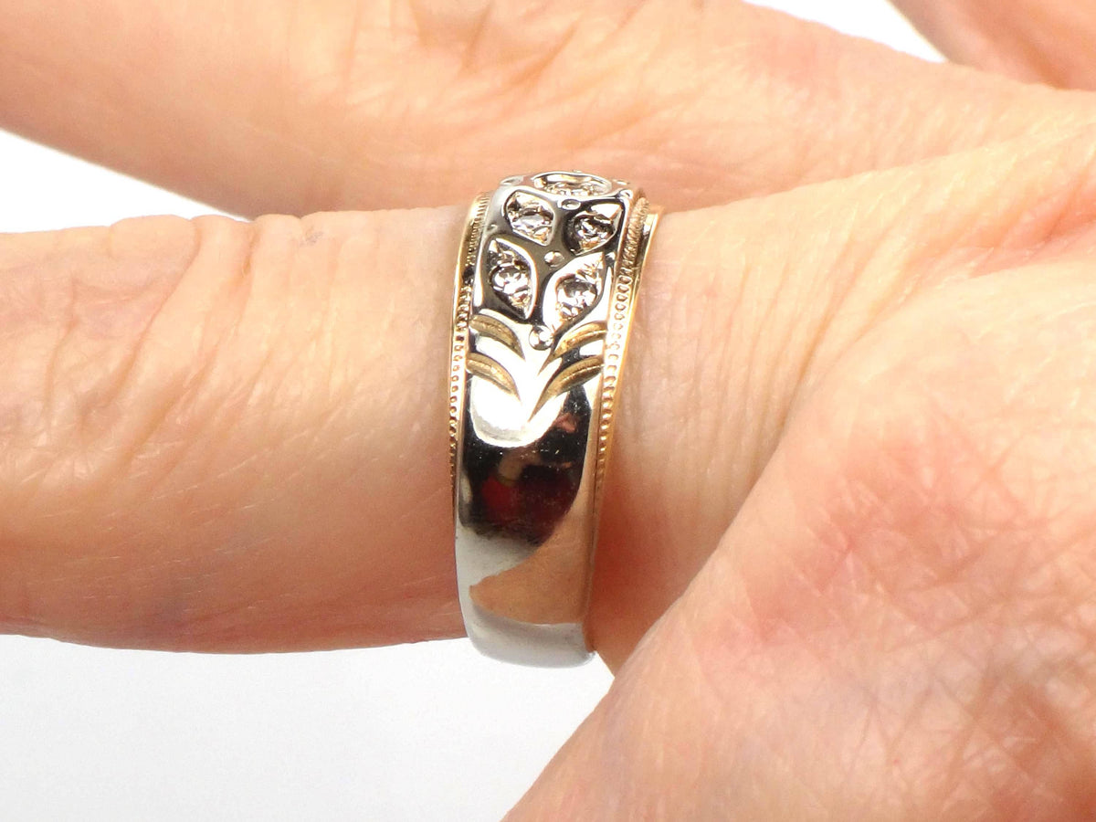 Vintage 14k Two Tone Gold Diamond Wedding Band, Size 7-BelmarJewelers