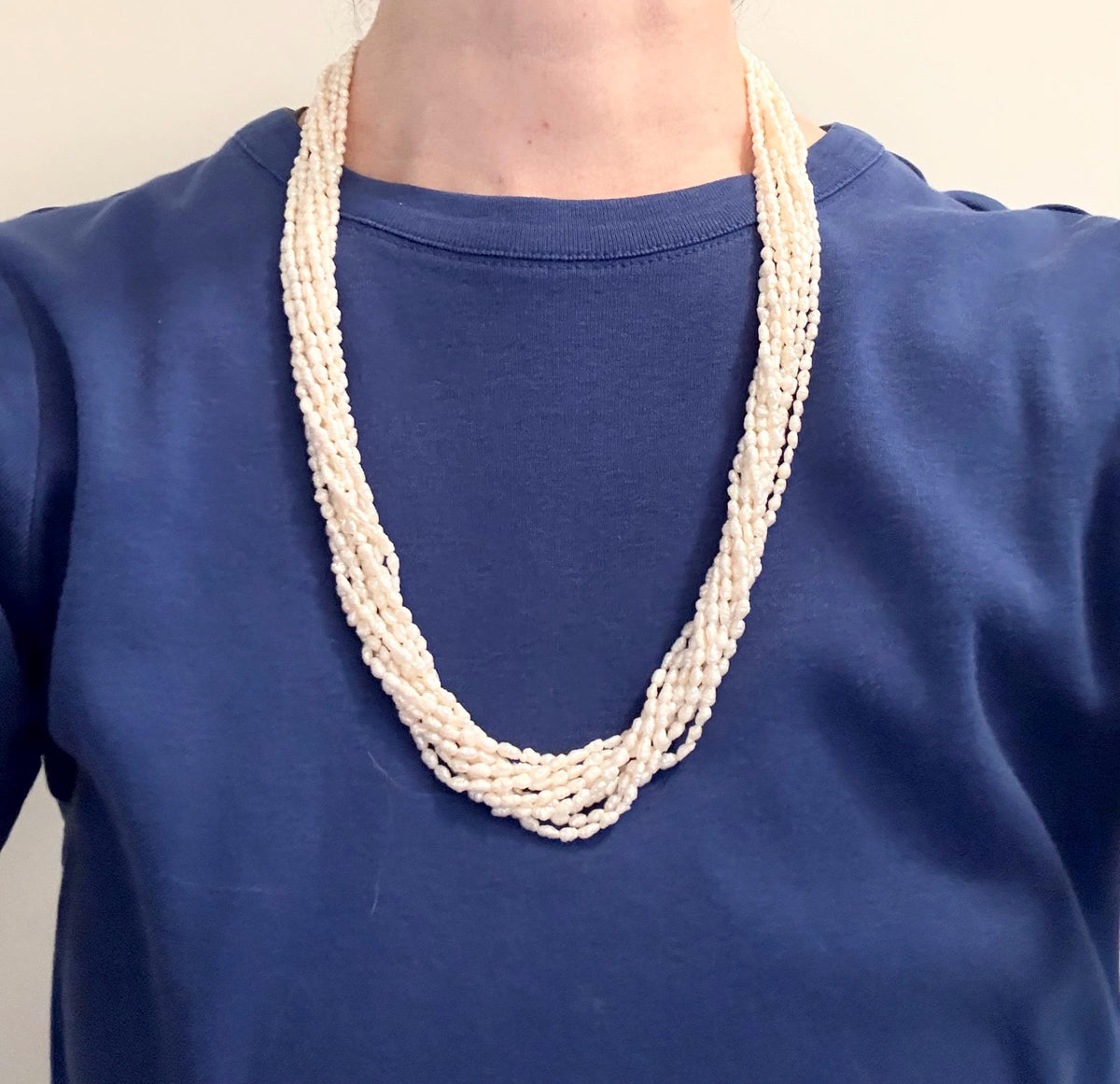 Vintage 14k Gold Ten Strand Freshwater Pearl Necklace 25", Bridal-BelmarJewelers