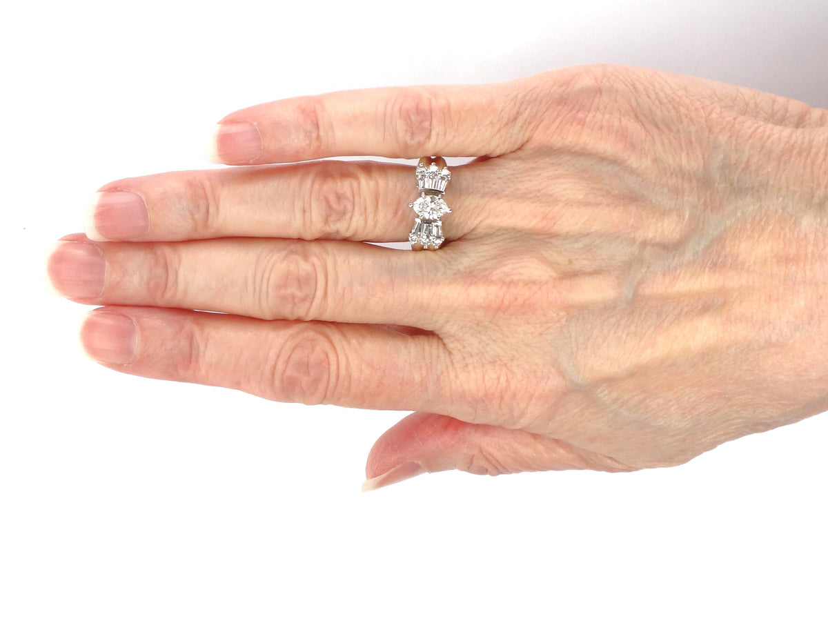 Vintage 14k White Gold Marquise Diamond Engagement Ring, Circa 1980s, 1 Carat TDW, Size 5.5-BelmarJewelers
