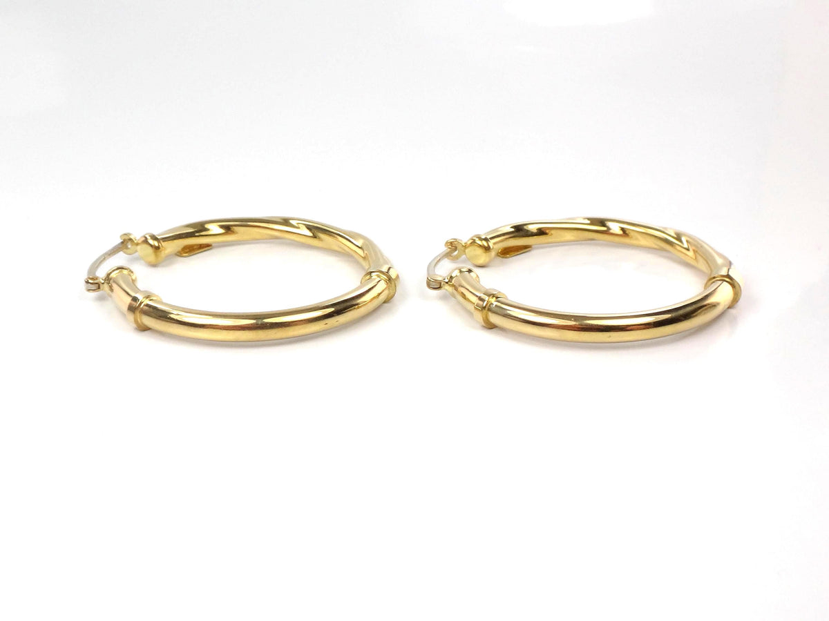 Vintage 18k Yellow Gold Polished and Twist Hoop Earrings: 1 3/16"-BelmarJewelers