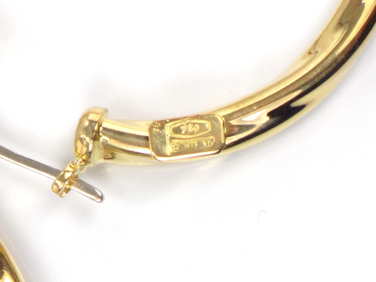 Vintage 18k Yellow Gold Polished and Twist Hoop Earrings: 1 3/16"-BelmarJewelers
