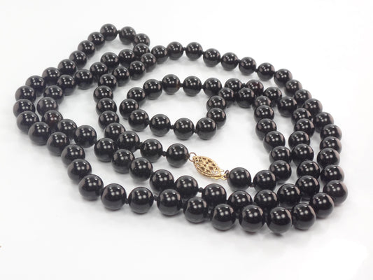 Vintage Black Onyx Necklace, 7.8 MM Natural Stone 36"-BelmarJewelers